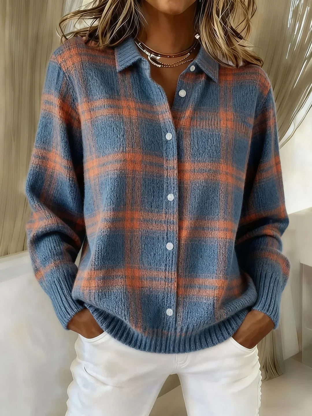 Sixtine | Veste en maille à carreaux