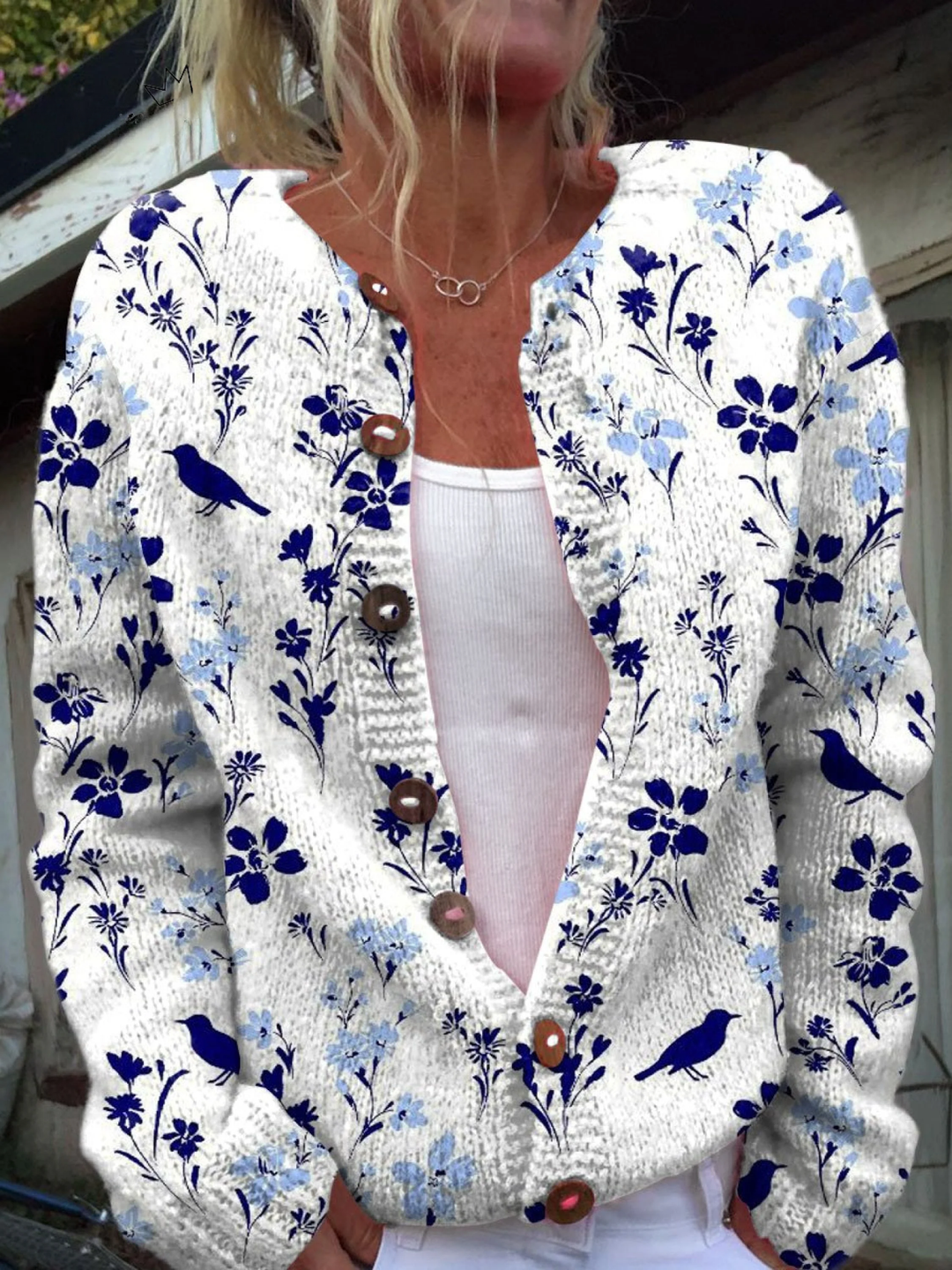 Marie-Claire | Cardigan vintage fleurs et oiseaux