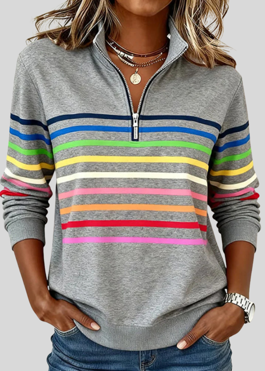 Charlotte | Sweat-shirt à quart de zip et rayures multicolores