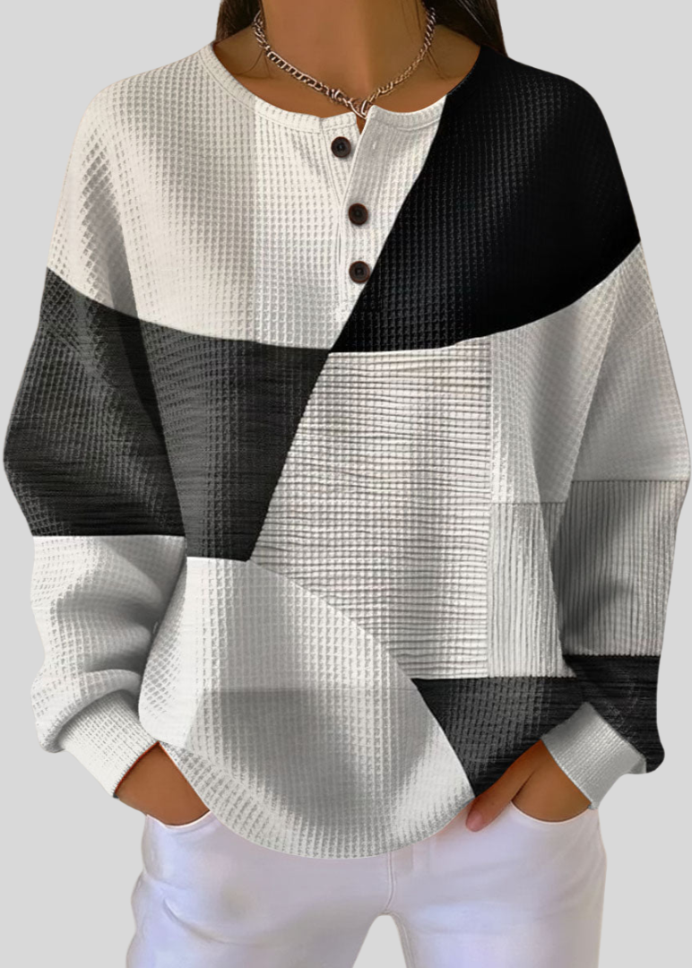 Mia | Sweat-shirt Henley en maille gaufrée