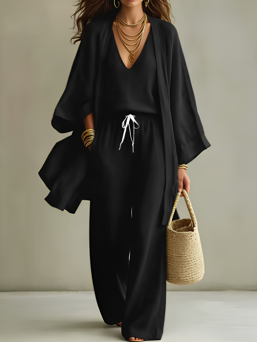 Augustine | Ensemble homewear 3 pièces en lin décontracté