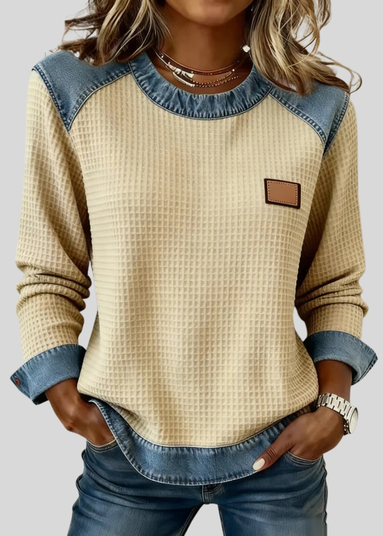 Kara | Sweat-shirt gaufré à bordure façon patchwork