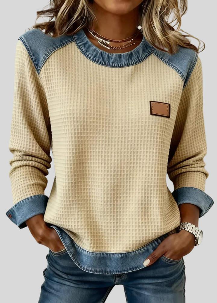 Kara | Sweat-shirt gaufré à bordure façon patchwork