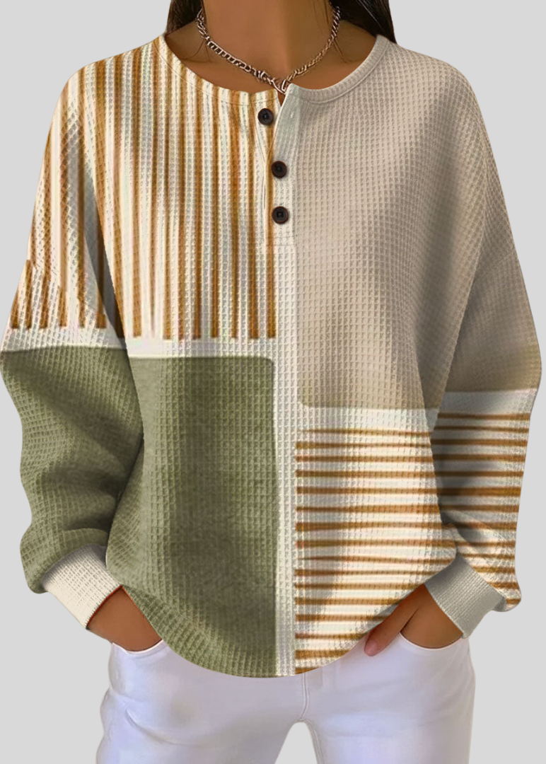 Sophia | Sweat-shirt Henley en maille gaufrée