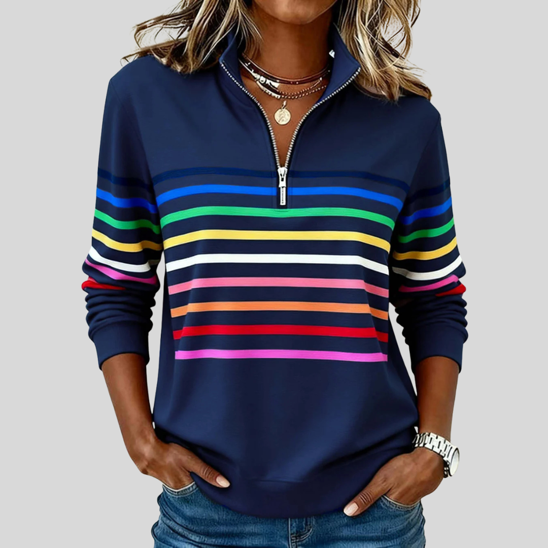 Charlotte | Sweat-shirt à quart de zip et rayures multicolores