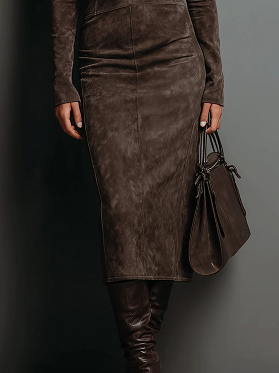Janine | Robe midi longue marron