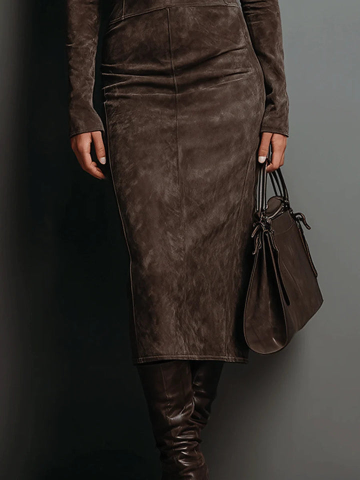 Janine | Robe midi longue marron