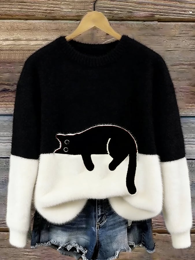Hortense | Pull Oversize Élégant Imprimé Chat