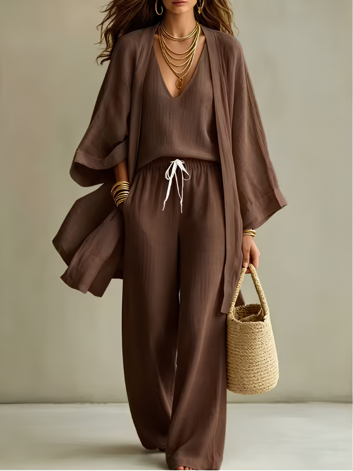Augustine | Ensemble homewear 3 pièces en lin décontracté