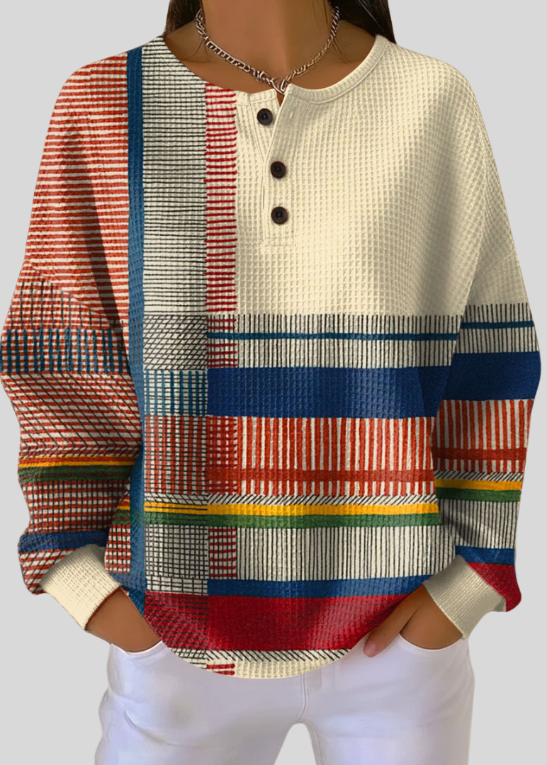 Grace | Sweat-shirt Henley à rayures color block