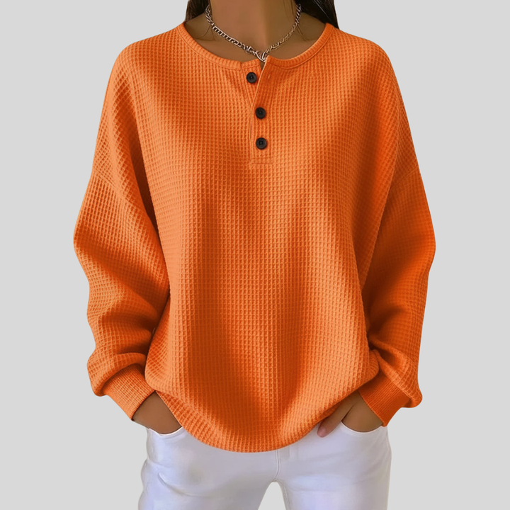 Reine | Top henley en maille gaufrée décontracté