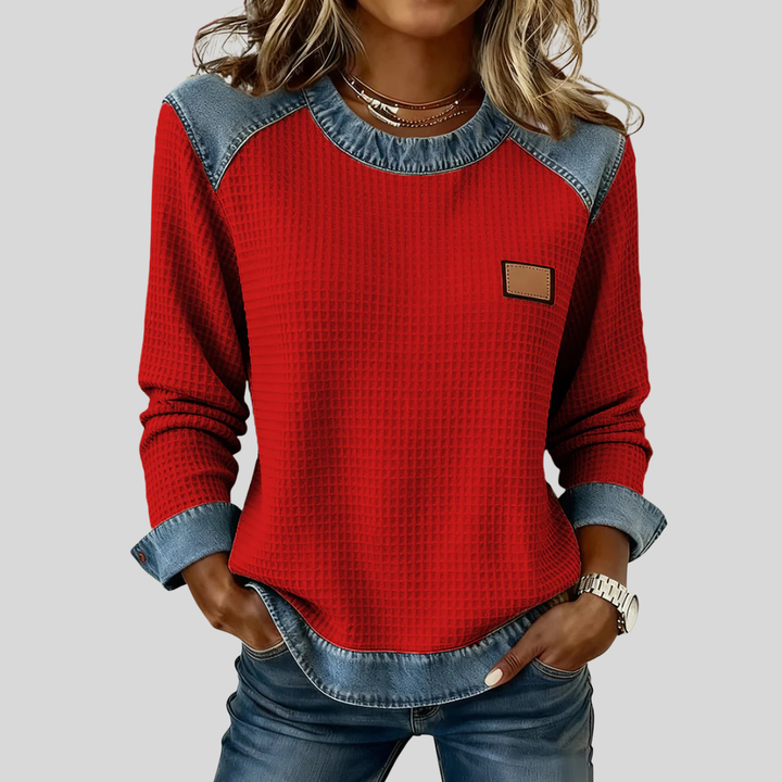 Kara | Sweat-shirt gaufré à bordure façon patchwork