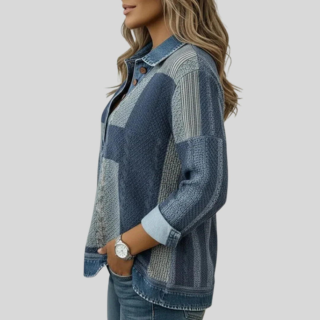 Philippine | Pull patchwork effet denim