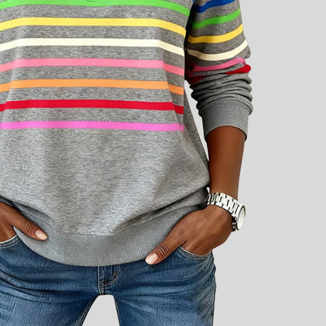 Charlotte | Sweat-shirt à quart de zip et rayures multicolores