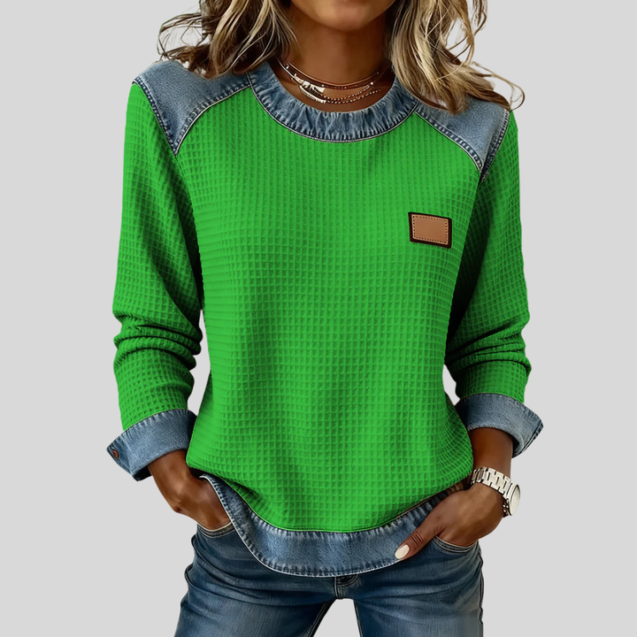 Kara | Sweat-shirt gaufré à bordure façon patchwork