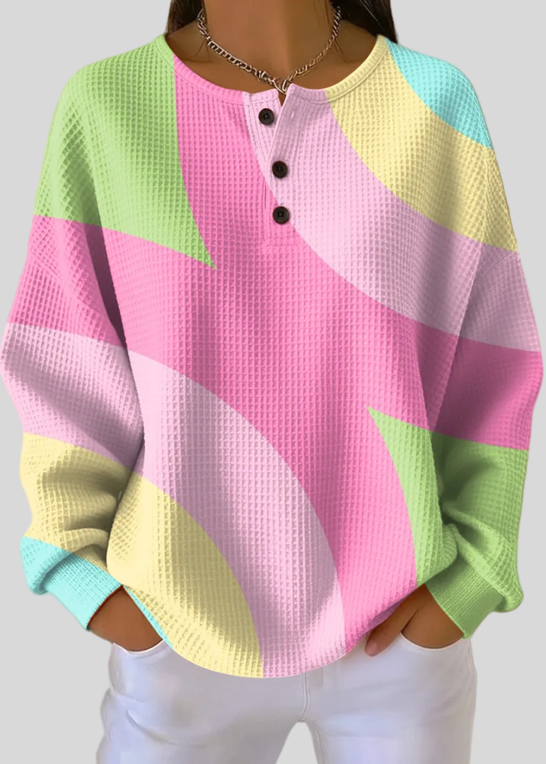 Iris | Sweat-shirt en maille gaufrée à imprimé color block