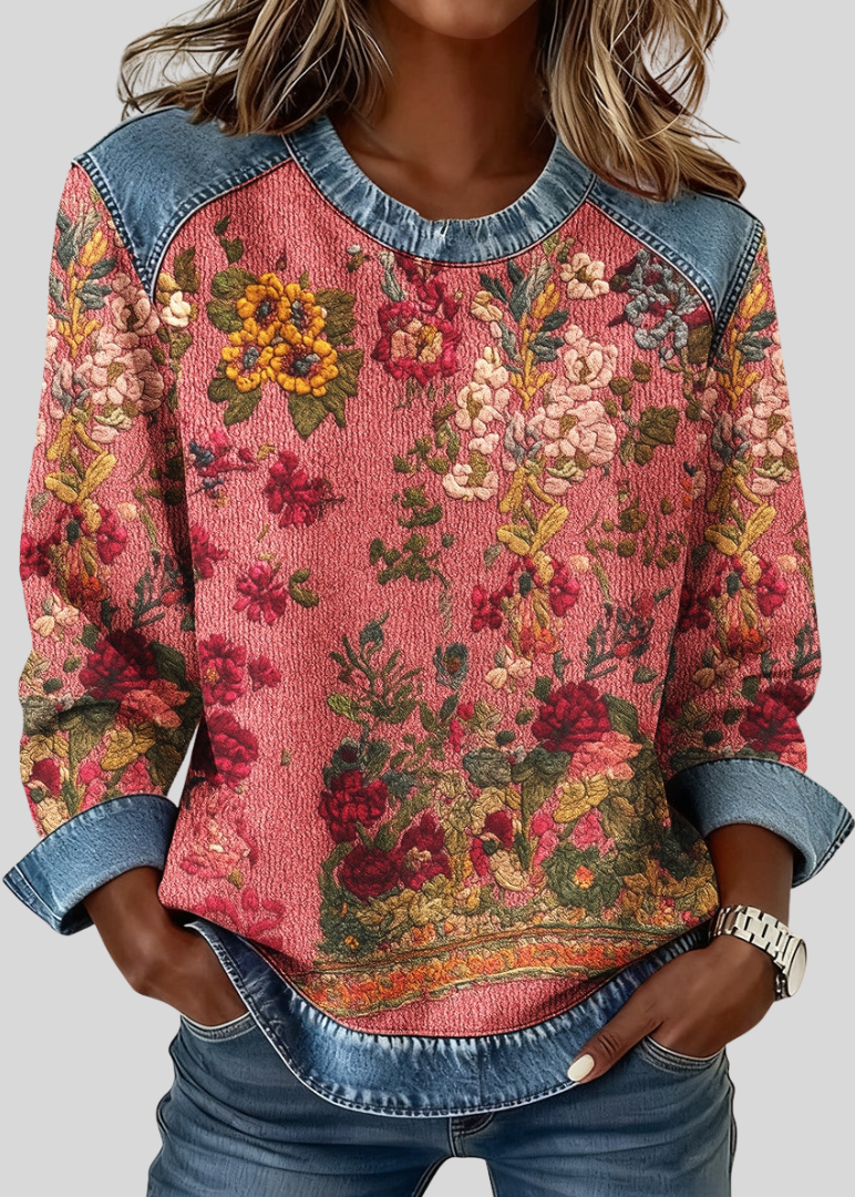 Faye | Sweat-shirt à imprimé floral et poignets contrastés