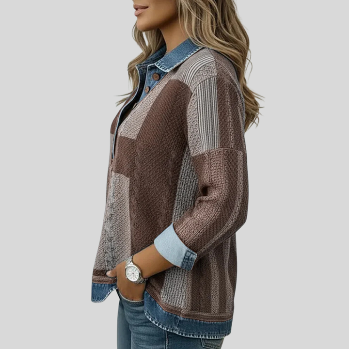 Philippine | Pull patchwork effet denim