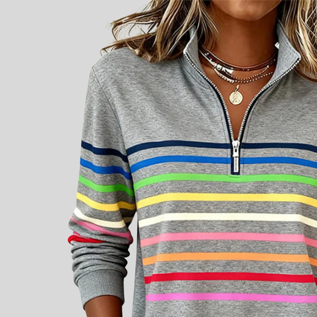 Capucine | Sweat zippé à rayures multicolores
