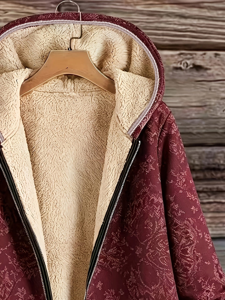 Lydia | Manteau à capuche fleuri doublé polaire