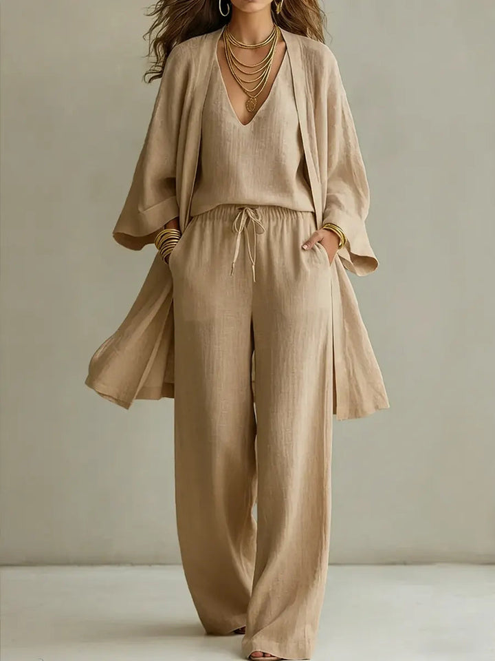 Augustine | Ensemble homewear 3 pièces en lin décontracté