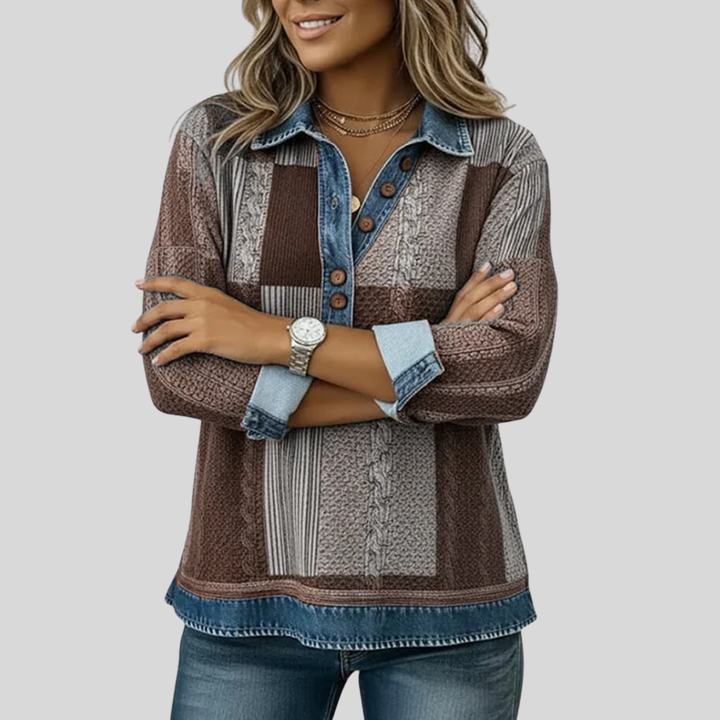 Chloe | Sweat-shirt colorblock avec patte de boutonnage