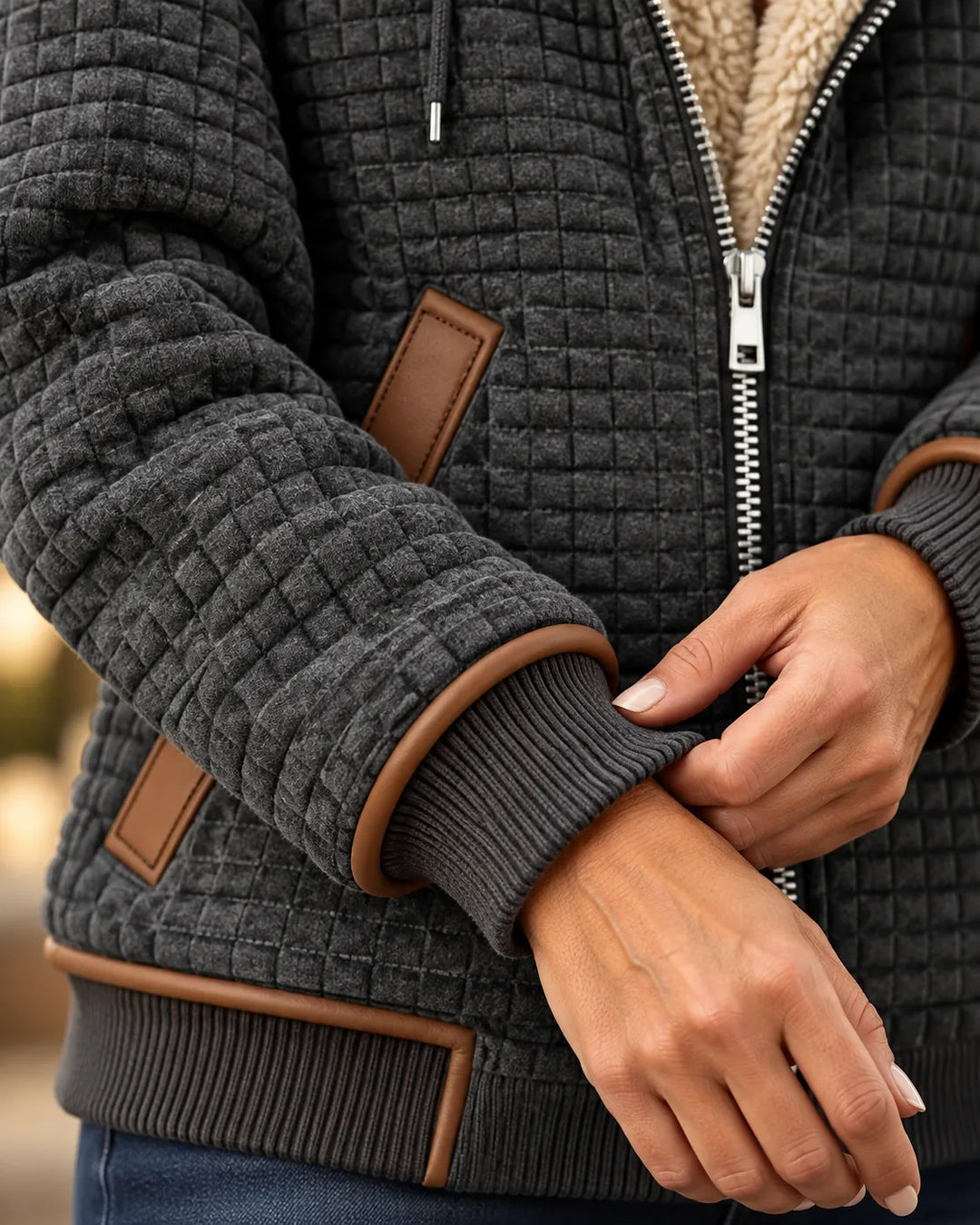 Beth | Veste matelassée à capuche, fermeture éclair et doublure effet peau lainée