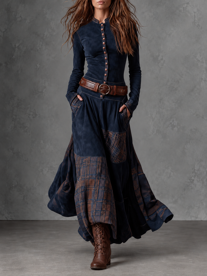 Sabine | Robe maxi en daim avec ceinture