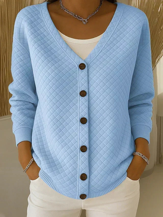 Pervenche | Veste matelassée en maille à boutons