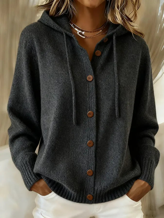 Laurine | Veste en maille à capuche et à boutons