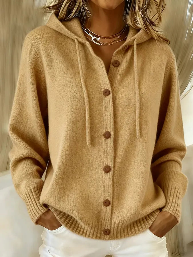 Laurine | Veste en maille à capuche et à boutons