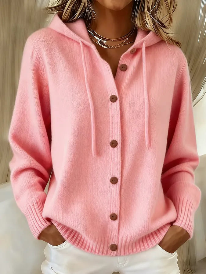 Laurine | Veste en maille à capuche et à boutons
