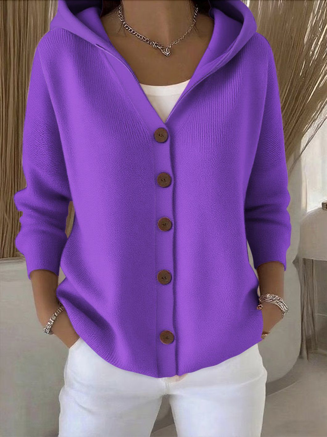 Ambre | Gilet en maille à capuche