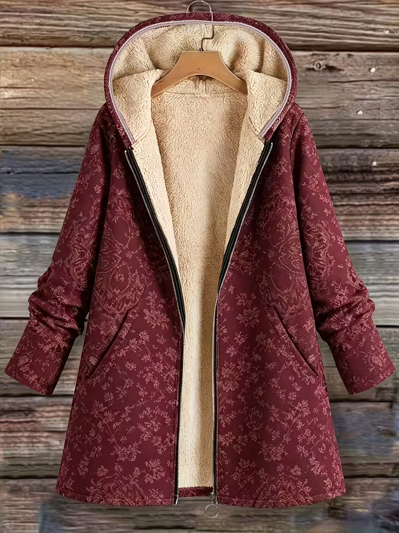 Lydia | Manteau à capuche fleuri doublé polaire