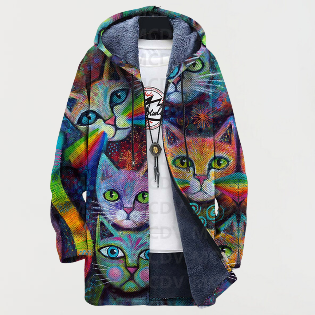 Finley | Manteau à capuche chats arc-en-ciel