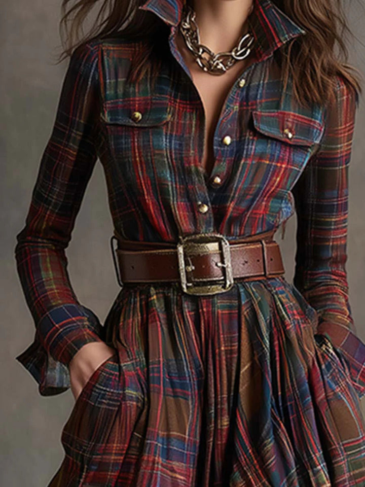 Adrienne | Robe longue à carreaux avec ceinture