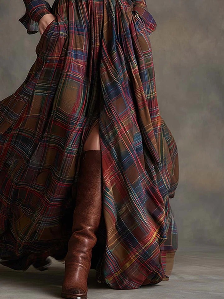 Adrienne | Robe longue à carreaux avec ceinture