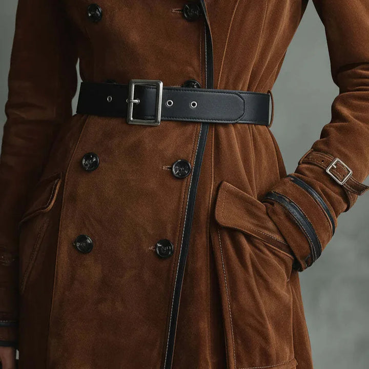 Georgina | Trench long effet daim avec ceinture
