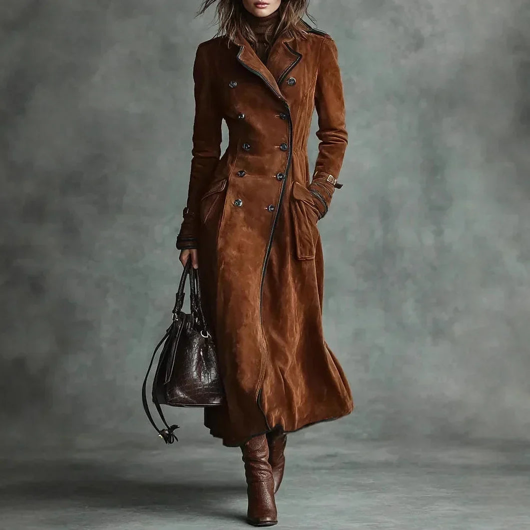 Georgina | Trench long effet daim avec ceinture