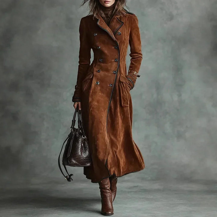 Pénélope | Trench long effet daim avec ceinture