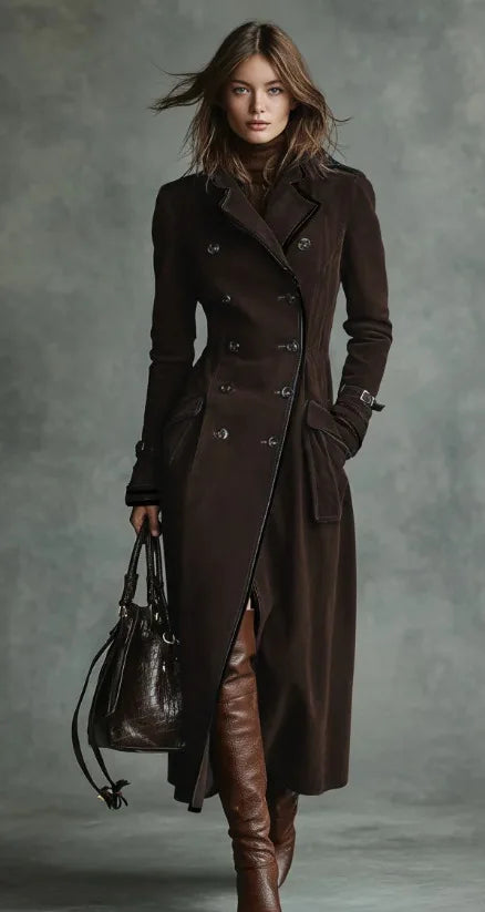 Pénélope | Trench long effet daim avec ceinture
