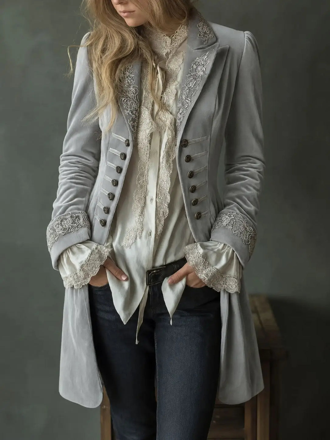 Philomena | Veste longue en velours brodé