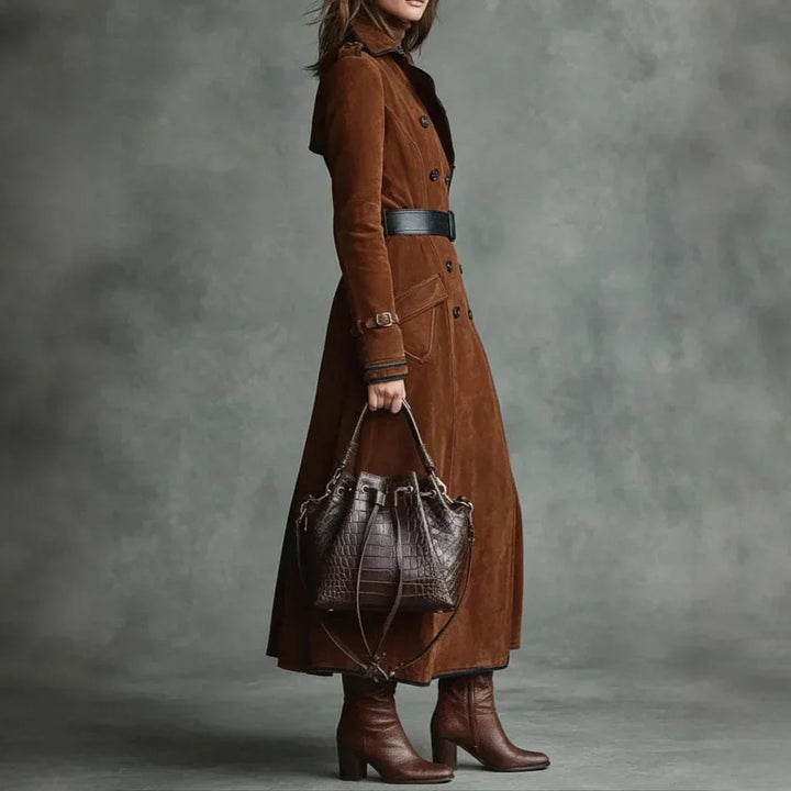 Pénélope | Trench long effet daim avec ceinture