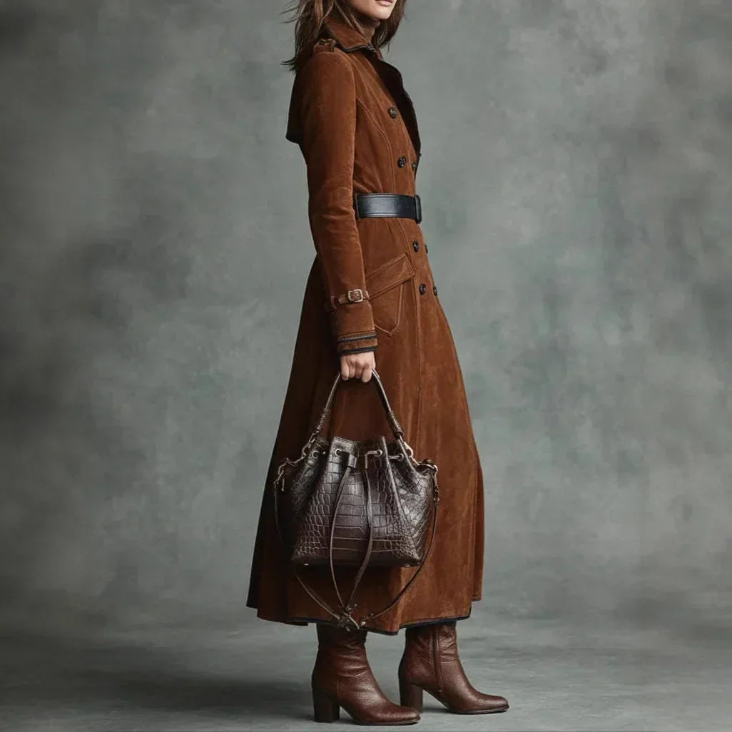 Georgina | Trench long effet daim avec ceinture