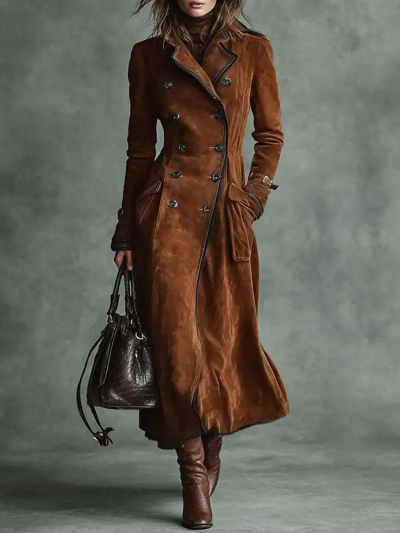 Pénélope | Trench long effet daim avec ceinture