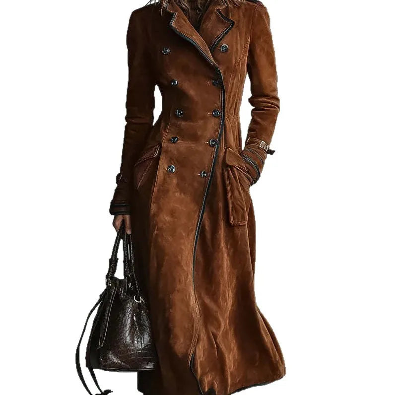 Pénélope | Trench long effet daim avec ceinture