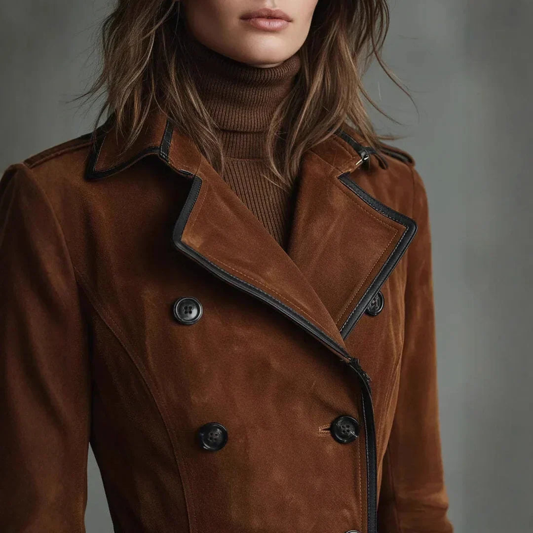 Georgina | Trench long effet daim avec ceinture