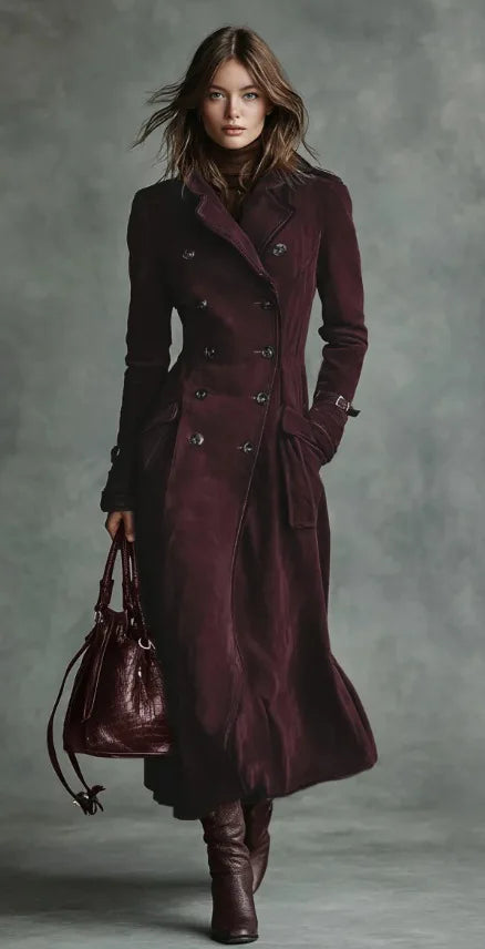 Pénélope | Trench long effet daim avec ceinture