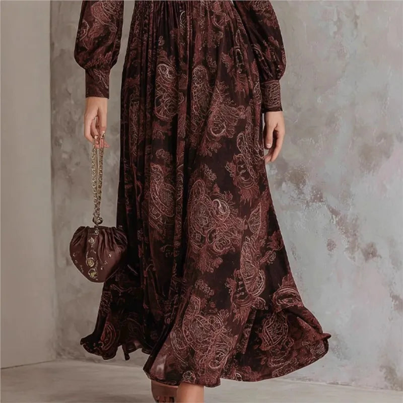 Nadège | Robe longue à imprimé cachemire et col en V