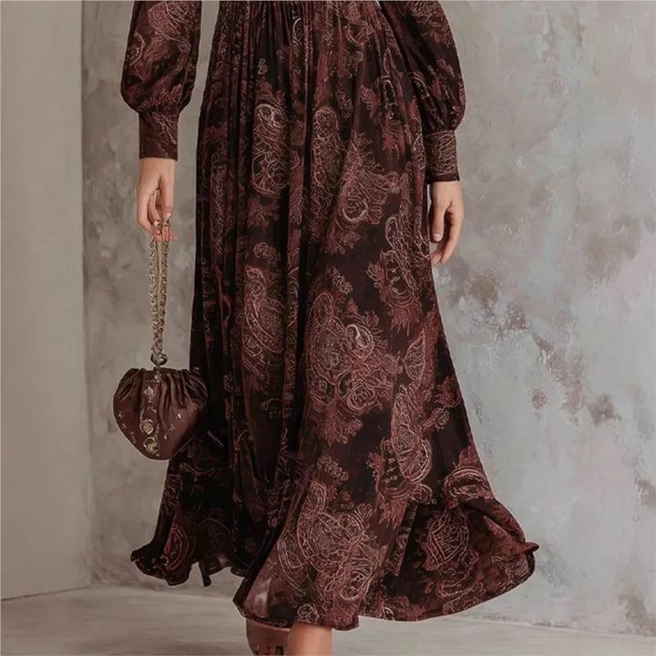 Nadège | Robe longue à imprimé cachemire et col en V
